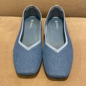 VIVAIA Margot Square-Toe V-Cut Knitted Flats Denim Blue Size 40 great used